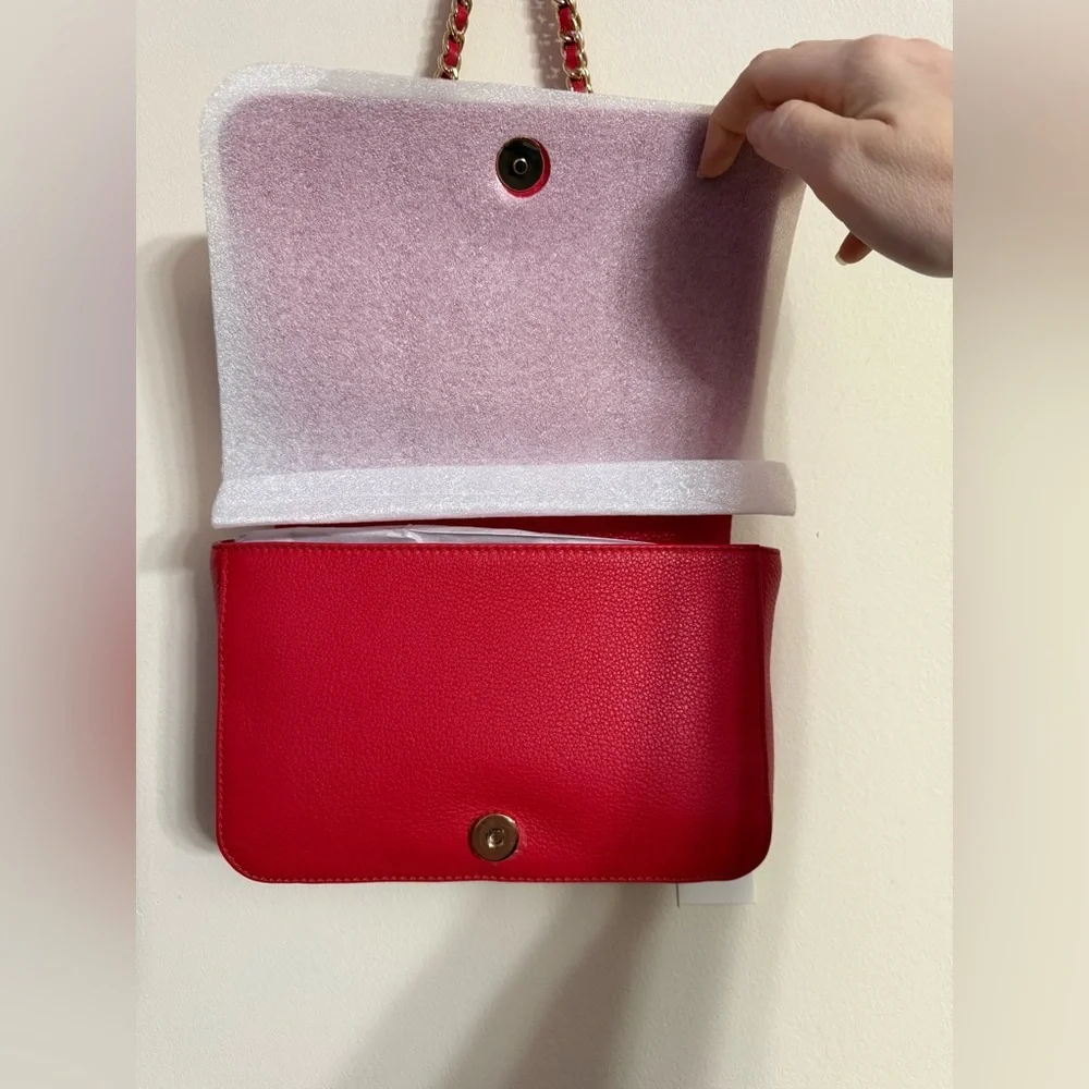 TORY BURCH Pebbled Leather Shoulder Bag With Adjustable Chain Vermillion Red - Picture 3 of 12